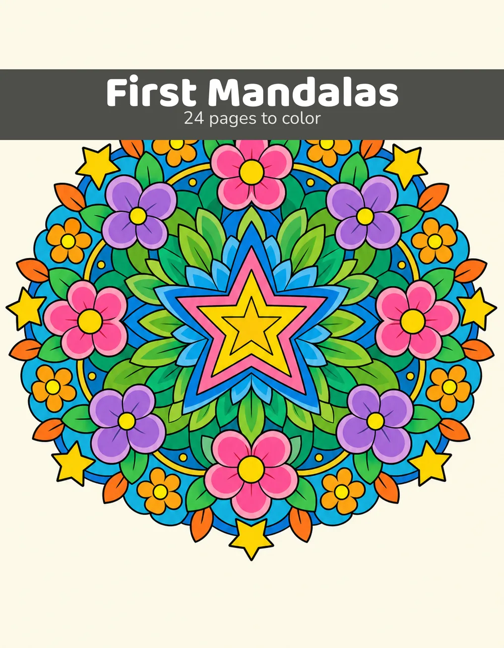Generated coloring book cover reading “First Mandalas”