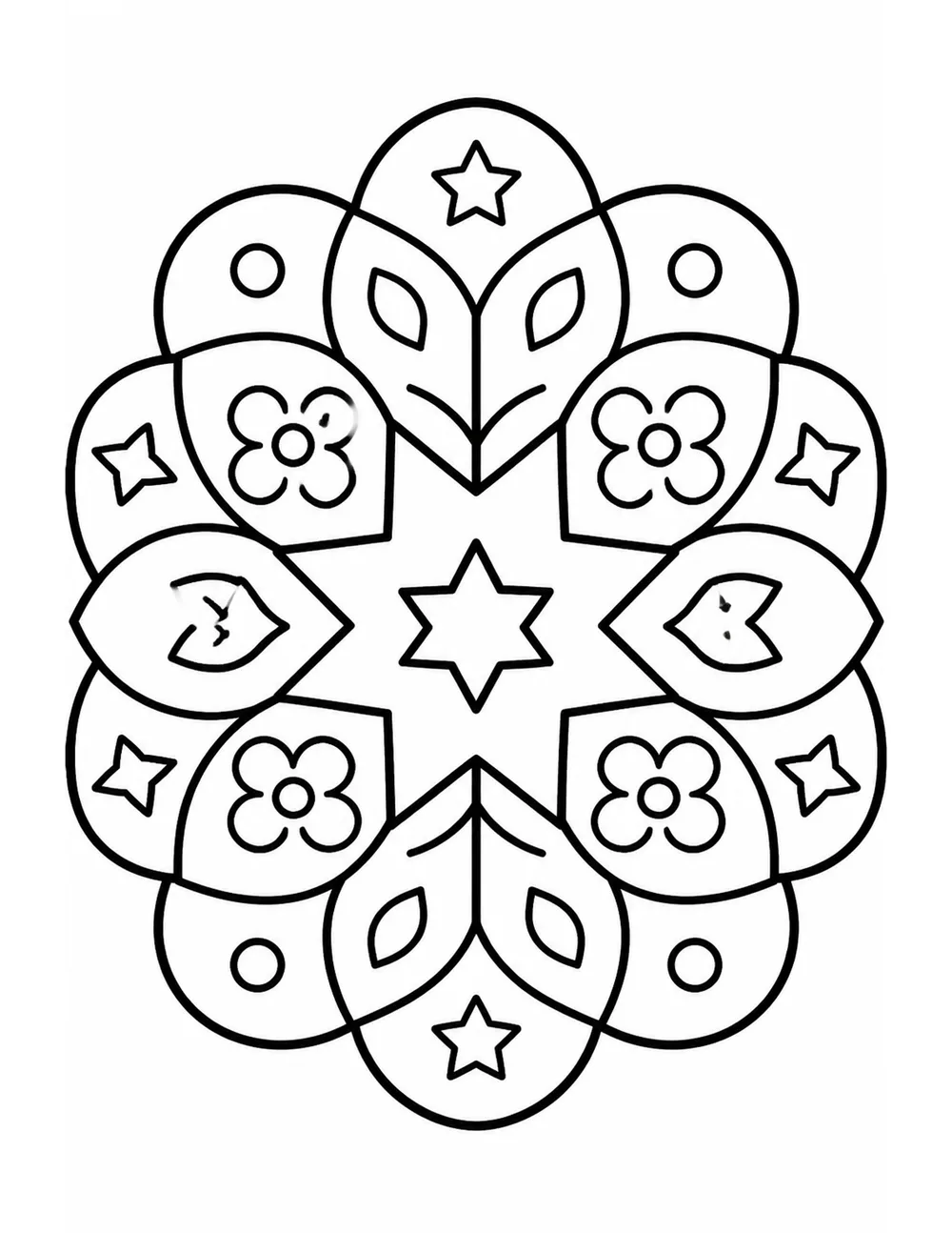 Star and petal mandala coloring page